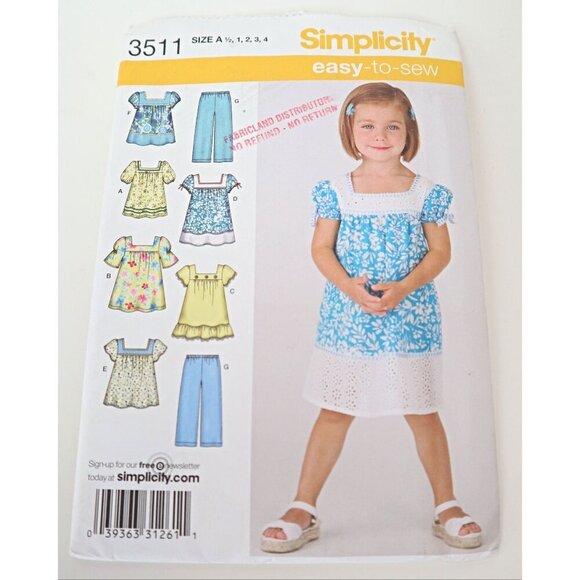 Simplicity 5226 Sewing Pattern Child's Toddler Summer Top Dress Pants  Size 1/2 - Picture 1 of 3
